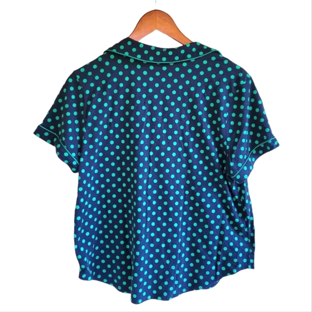 Kate Spade Polka Dot Button Up Pajama Top Blue Womens Large